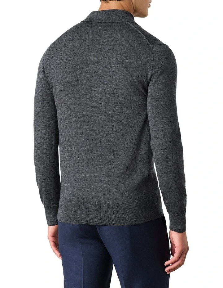 Fraser Ashby Polo Knit in Charcoal Melange