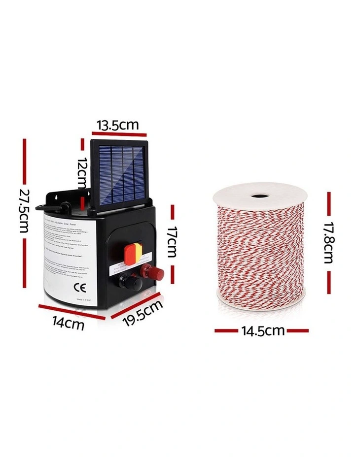 Giantz 5km Solar Powered Electric Fence Energiser Battery Charger Tape