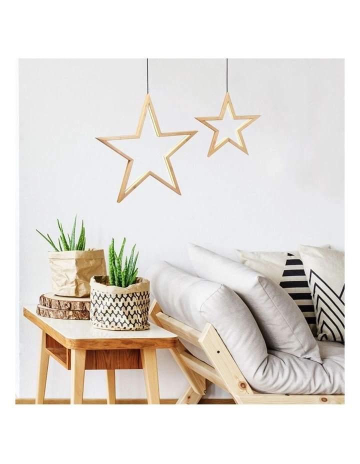 Large Bamboo Star LED Hanging Lamp Lights 2x in Natural