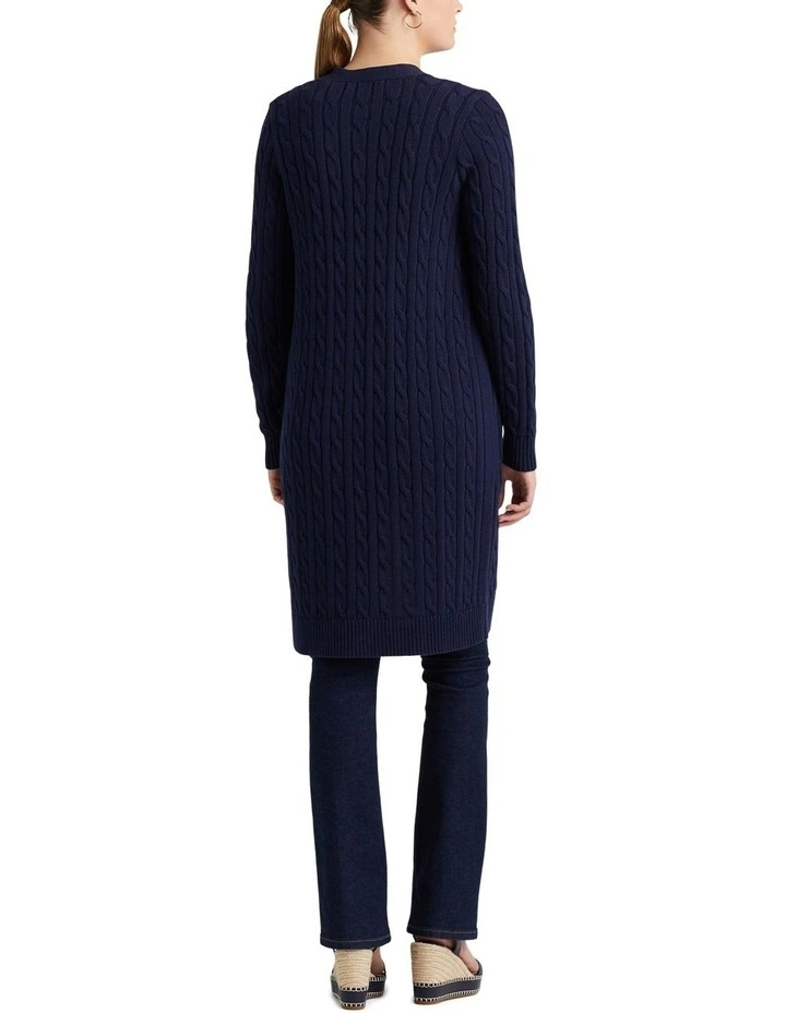 Linen-Cotton Cable-Knit Cardigan in Navy