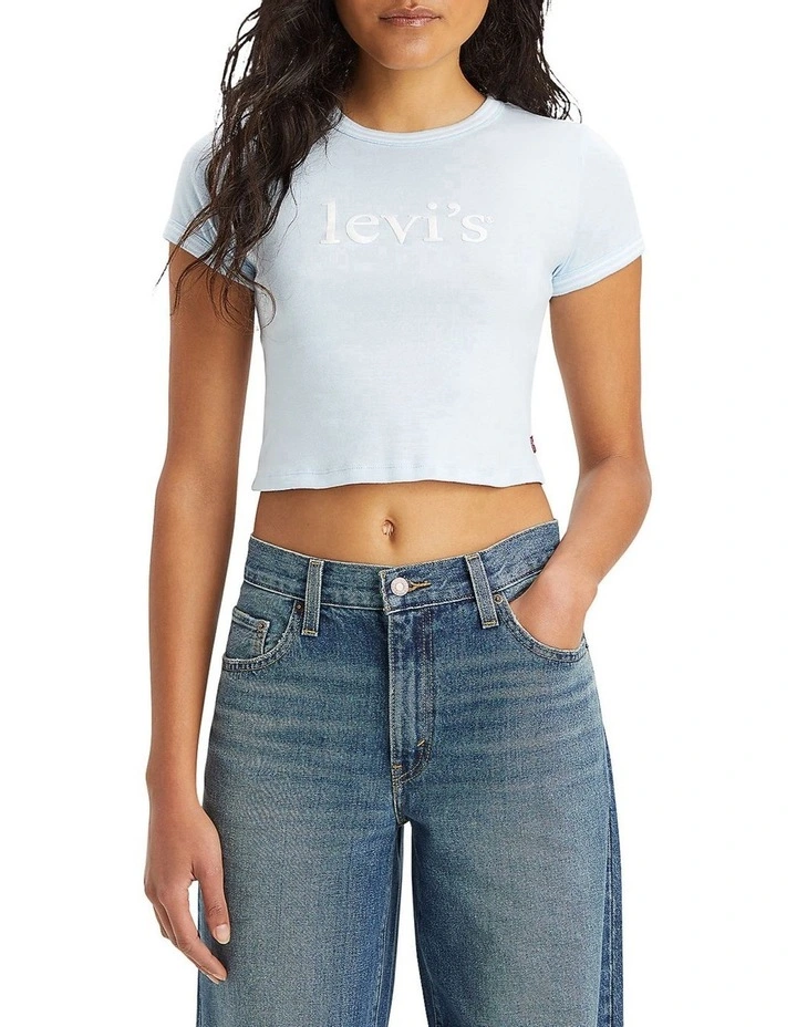 Graphic Ringer Mini Tee Baby Serif Logo in Omphalodes