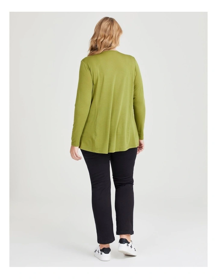 Wool Bamboo V Neck Top in Cress Green