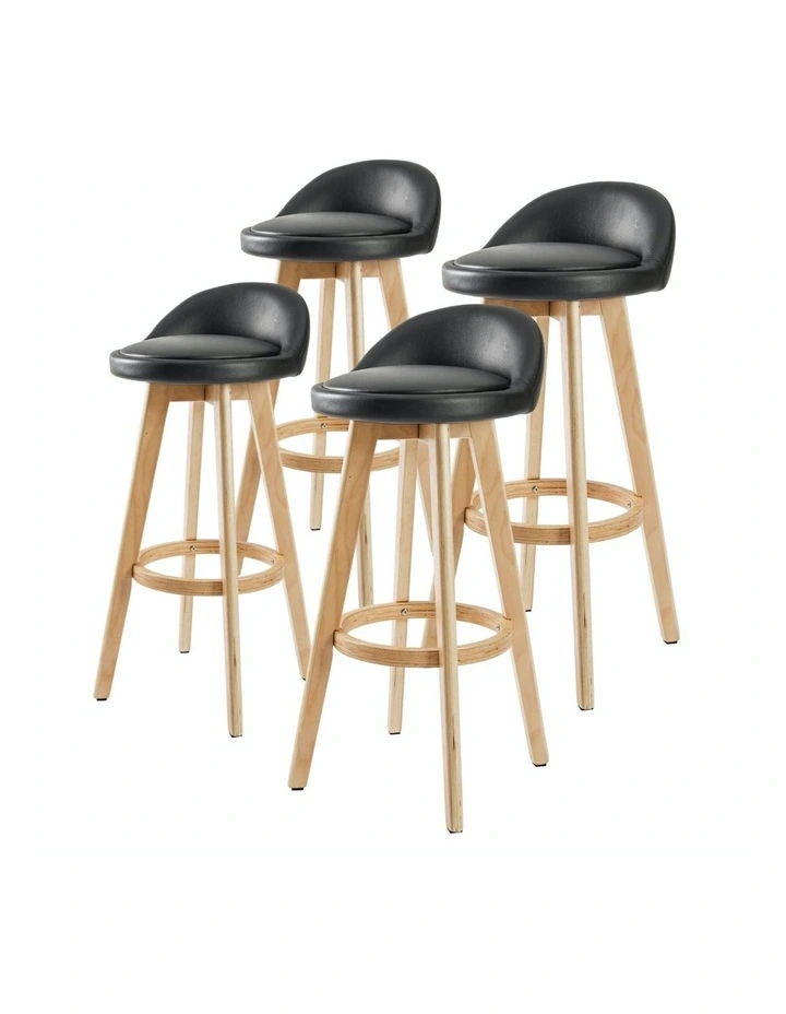 4 Set Wooden Bar Stool Leila Dining Chairs 72cm in Black