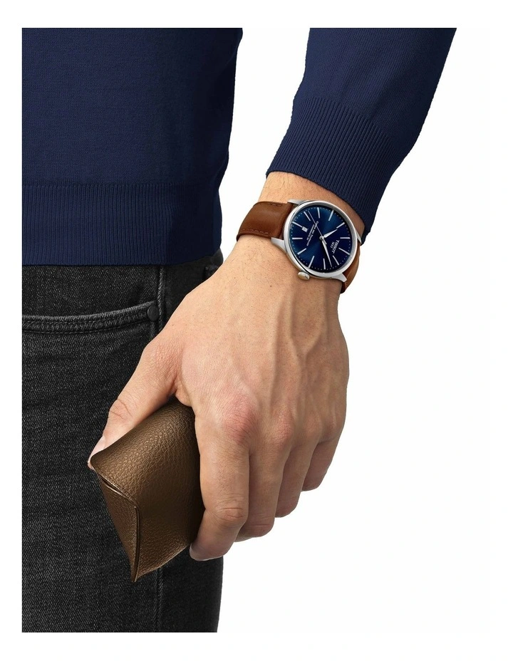Chemin des Tourelles Powermatic 80 42mm T1394071604100 Watch in Blue/Brown Leather