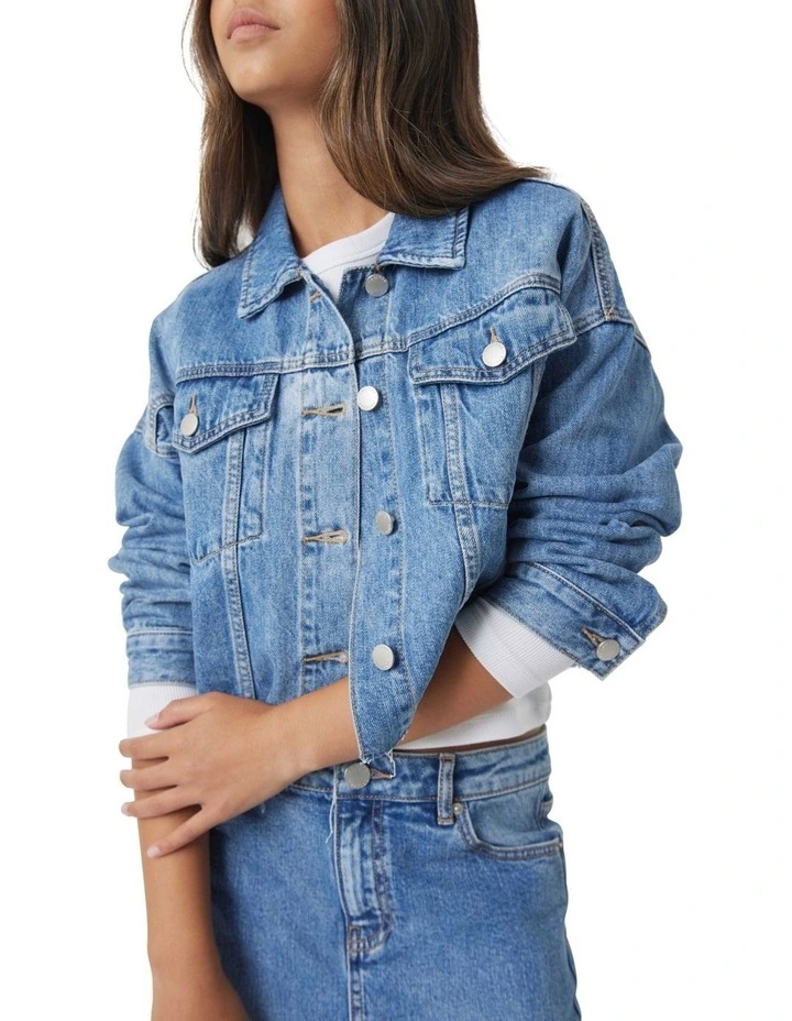 Boxy Crop Denim Jacket in Cove Blue