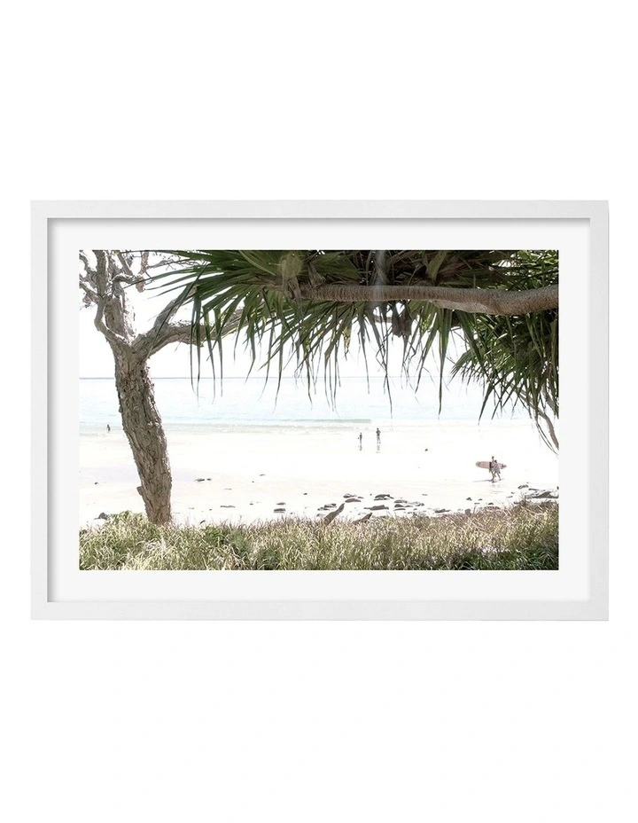Australian Made Noosa Under Palms Art Print A2 in White Frame