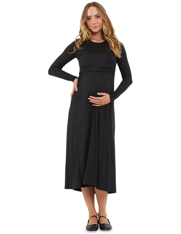 Luxe Knit A-Line Nursing Dress in Black