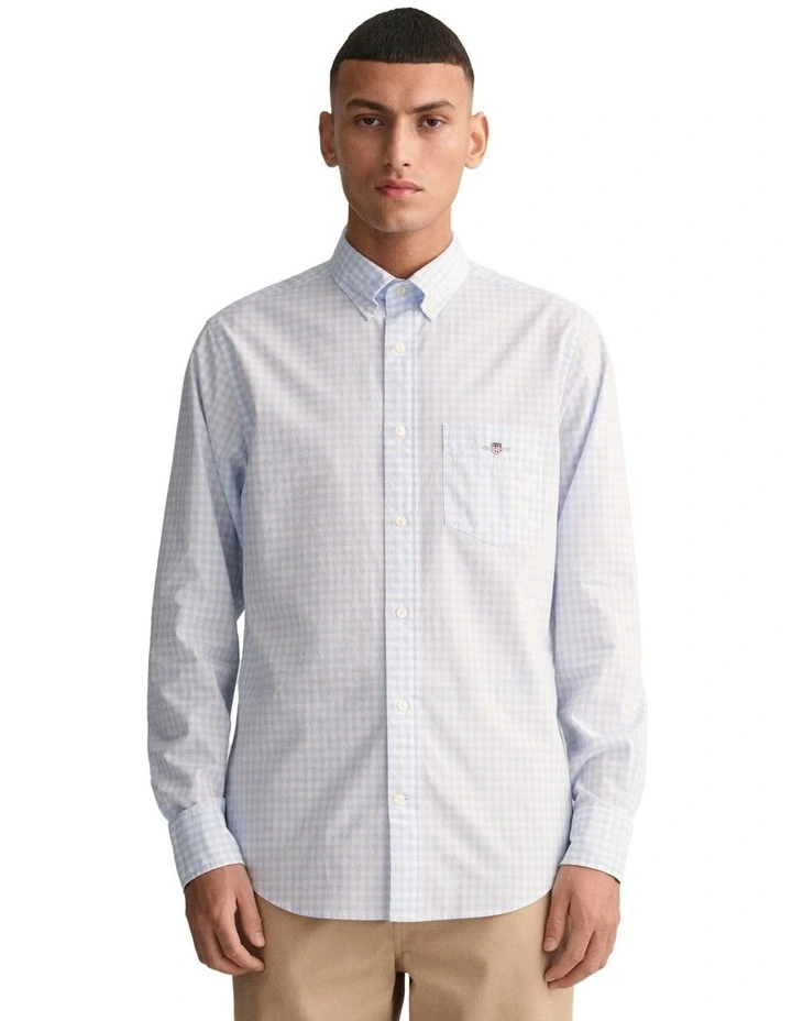 Regular Fit Gingham Poplin Shirt in Light Blue