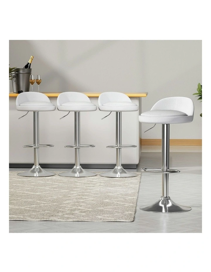 PU Leather Gas Lift Bar Stools x4in White