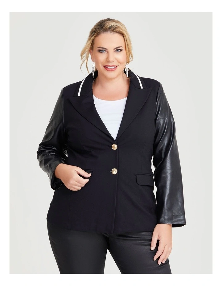 Varsity Ponte Pu Sleeve Blazer in Black