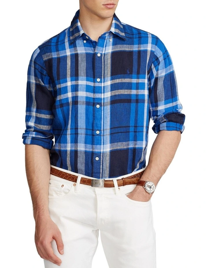 Classic Fit Plaid Linen Shirt