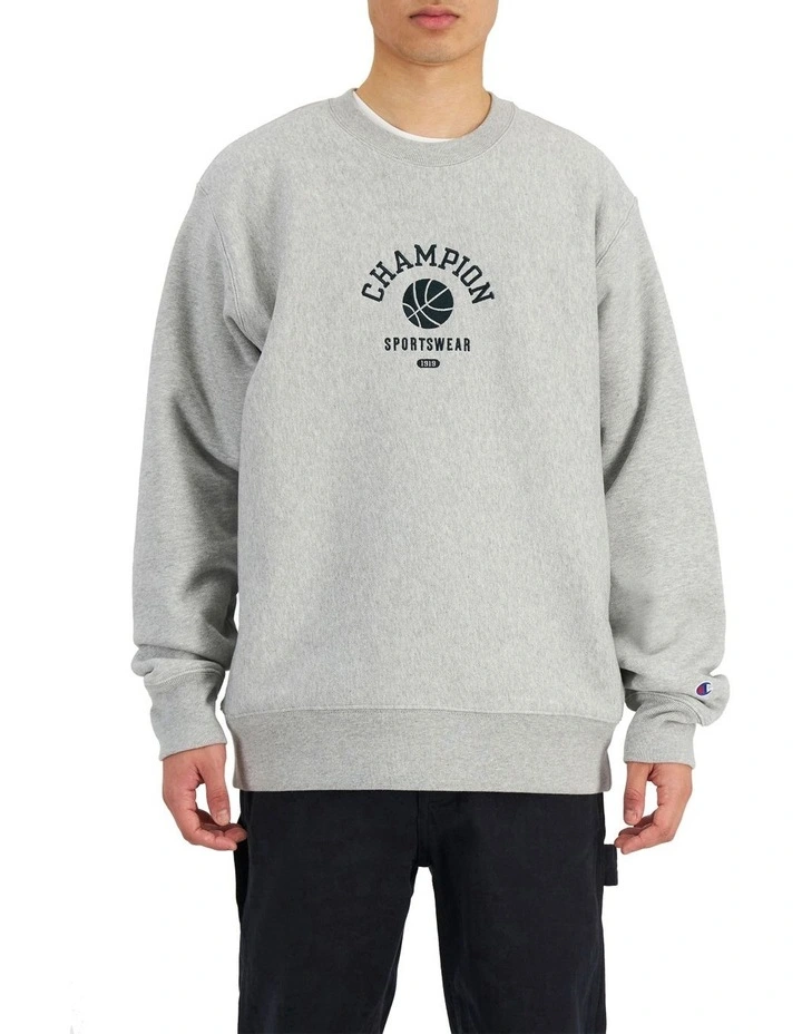 Reverse Weave Clubhouse Crew Sweater in Oxford Heather