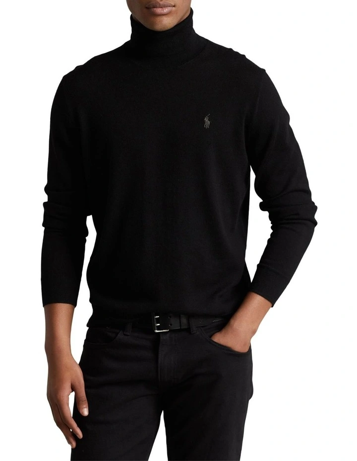 Washable Wool Turtleneck Sweater in Black