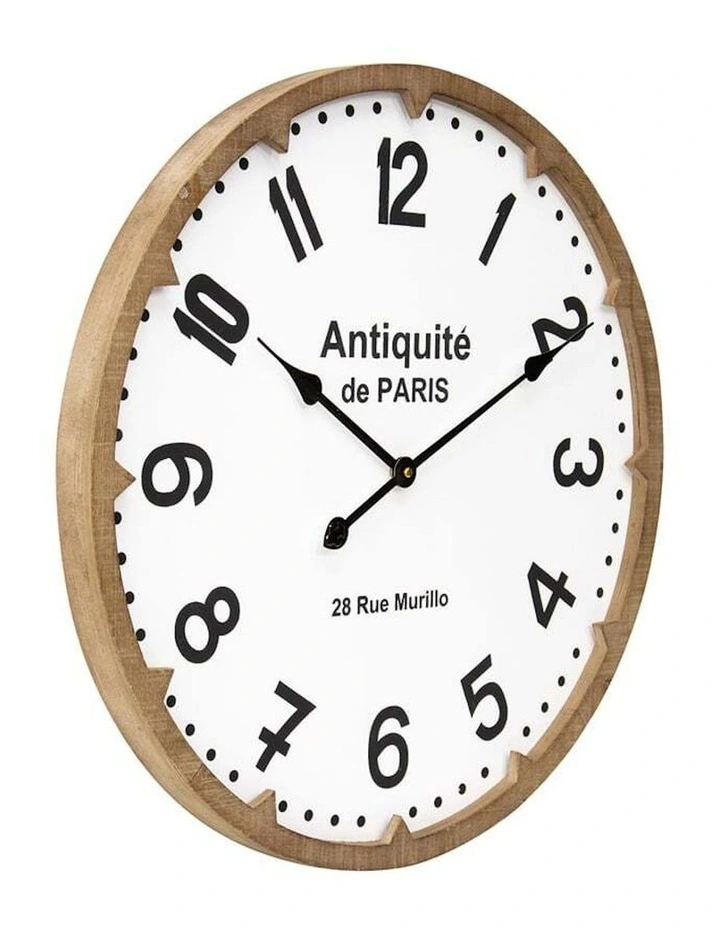 Large Wooden 'Antique De Paris' Wall Clock 60cm in White/Natural