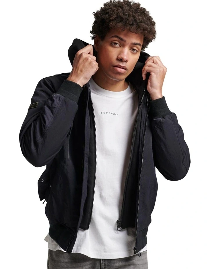 Military Hooded MA1 Jacket in Jet Black