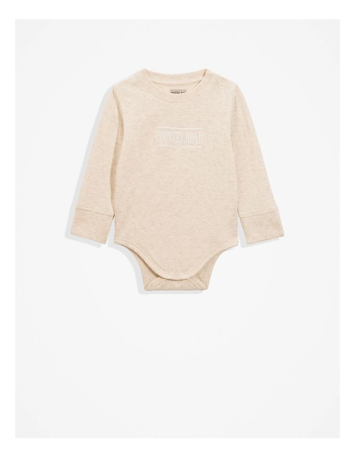 Organically Grown Cotton Heritage Long Sleeve Bodysuit in Oatmeal Marle