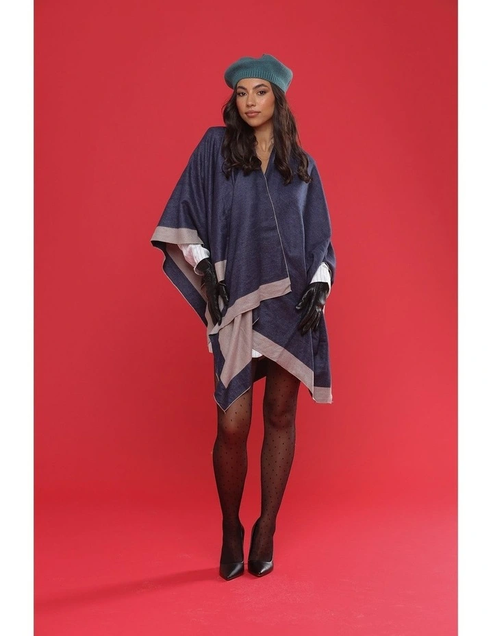 Leonora Poncho in Navy/Beige