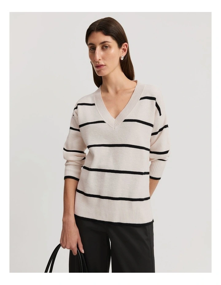 Organically Grown Cotton Linen Blend Stripe Knit in Black Stripe