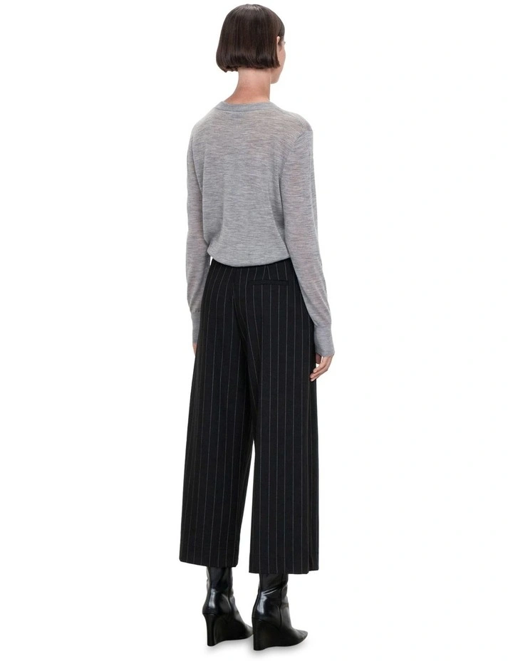 Sheer Merino Cropped Knit Top in Light Grey Melange