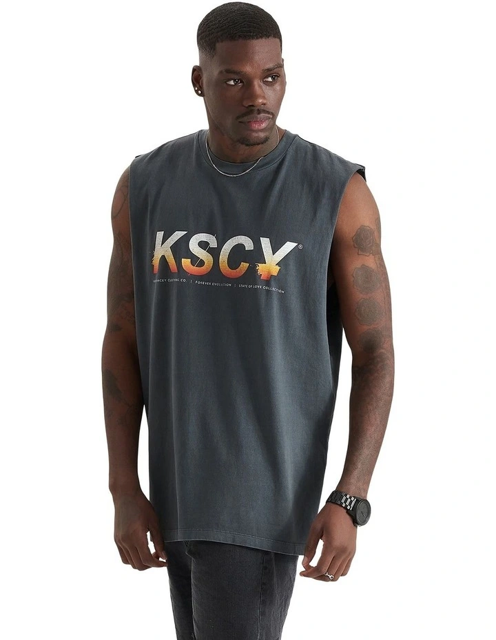 Conquer Relaxed Fit Muscle Tee in Pigment Asphalt