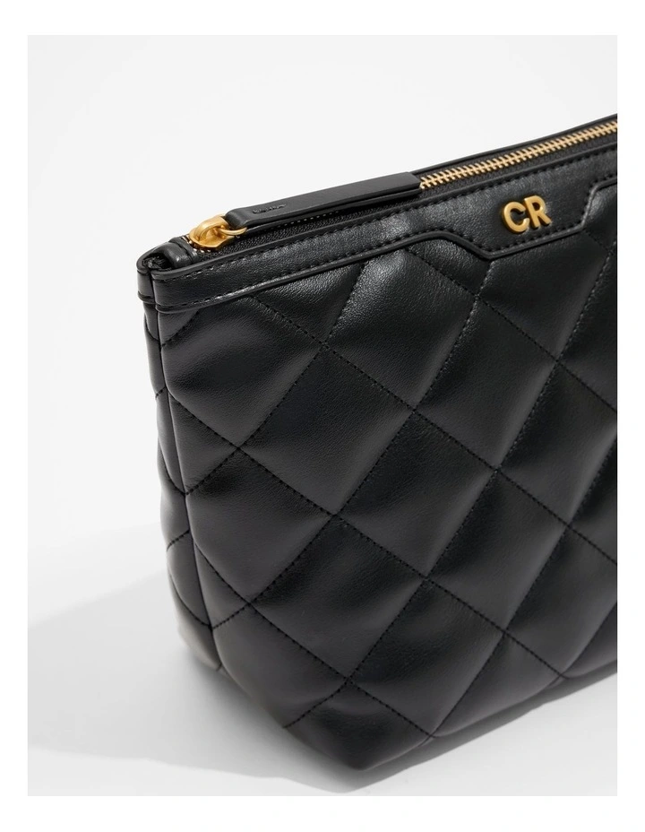 Quilted Tri Cosmetic Case in Black