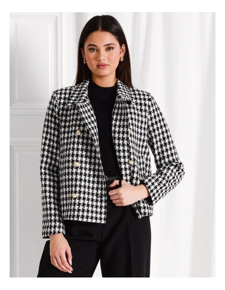 Check Cropped Military Jacket in Black