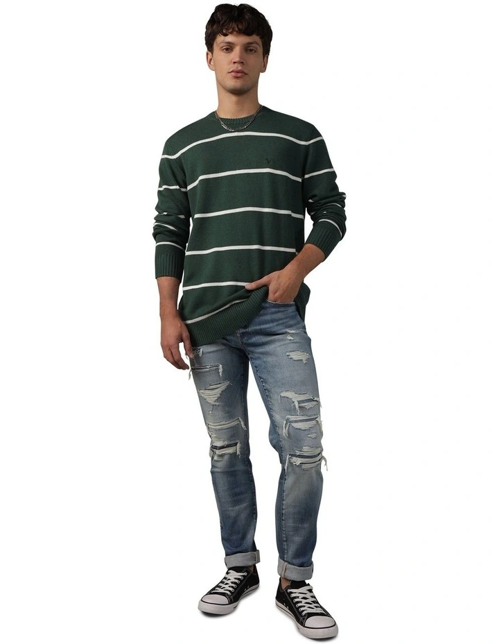 Striped Crewneck Sweater in Green