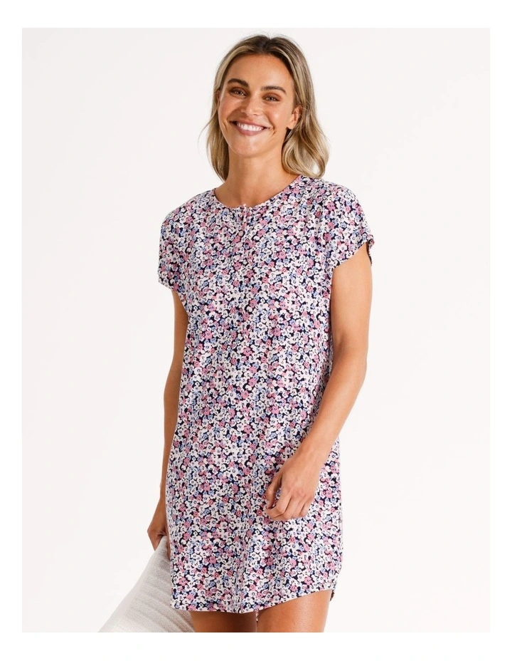 PVE Placket Nightie in Navy Floral