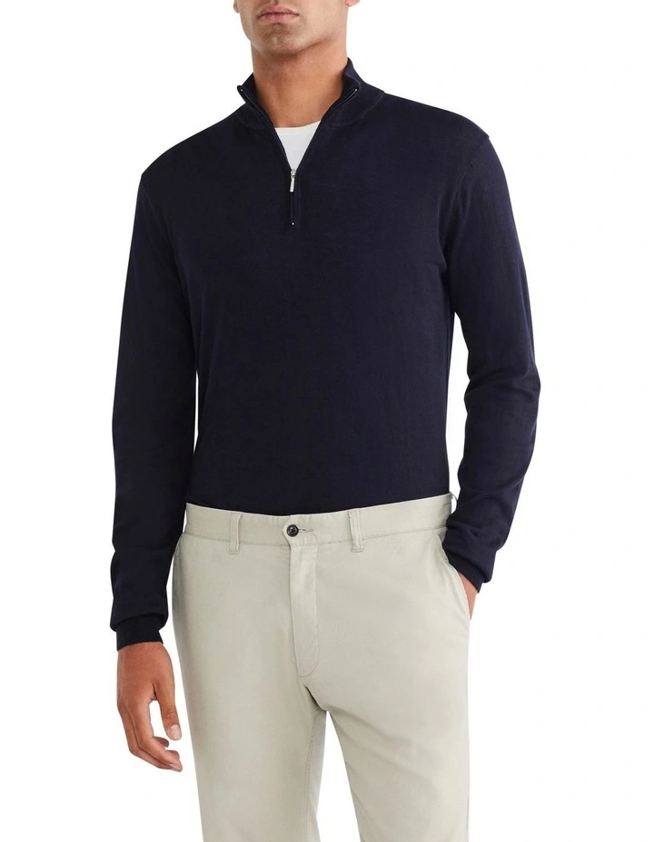 Quarter Zip Sweater in Plain Navy