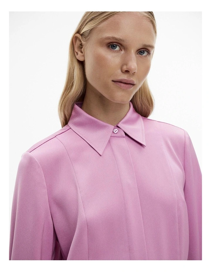 Acetate Satin Frame Shirt in Orchid Pink