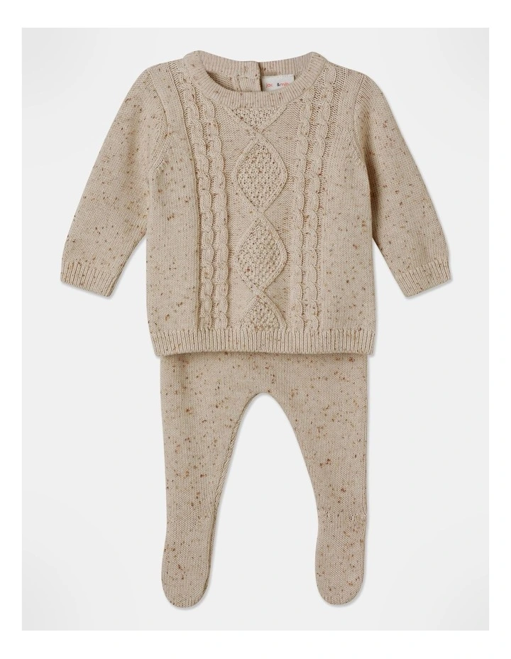 Ray Cable Knit Top & Pants Set in Oatmeal