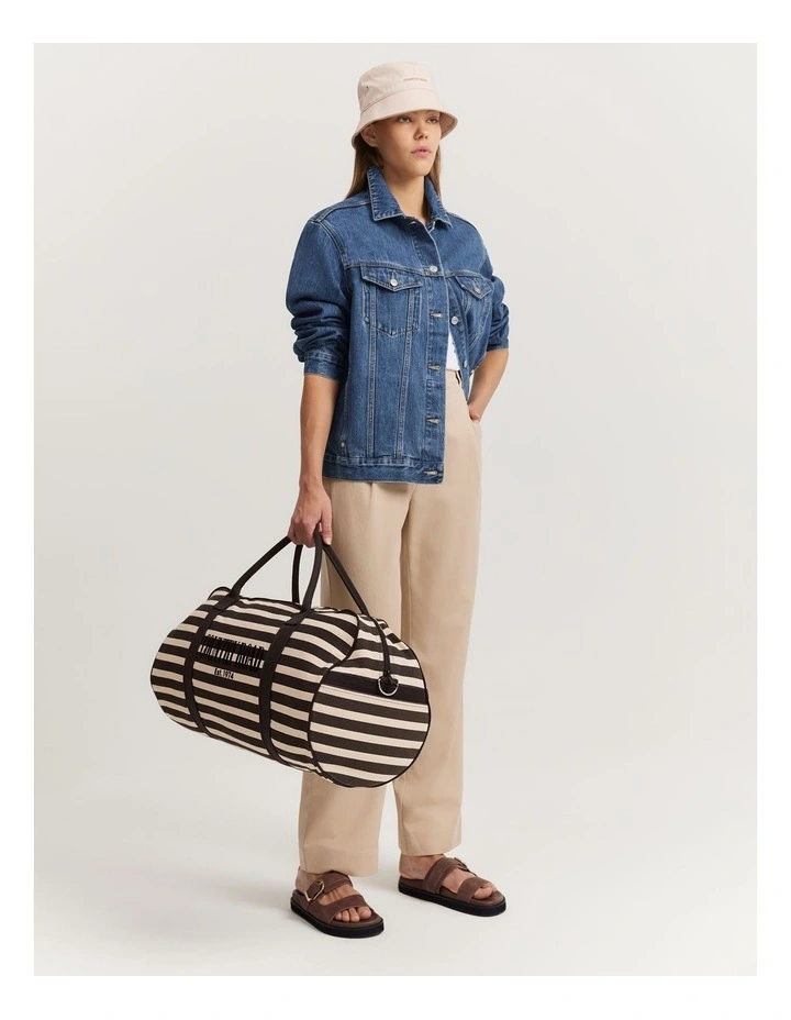 Australian Cotton Flocked Stripe Logo Tote in Black