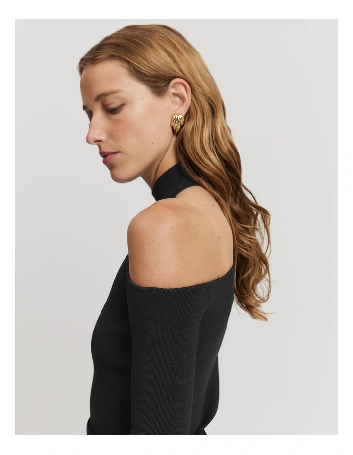 Cut-out Rib Knit Top in Black