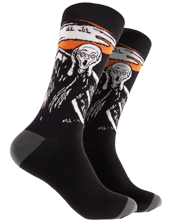 Scream Art Cotton Crew Sock in Black/White