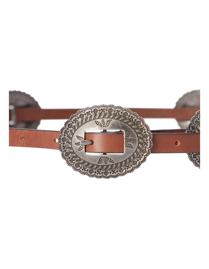 Leather Concho Brown Skinny Belt