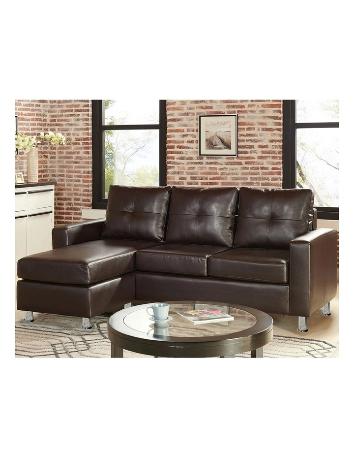 Corner Sofa Lounge Couch Modular Furniture Chair Home Faux Leather Chaise Brown