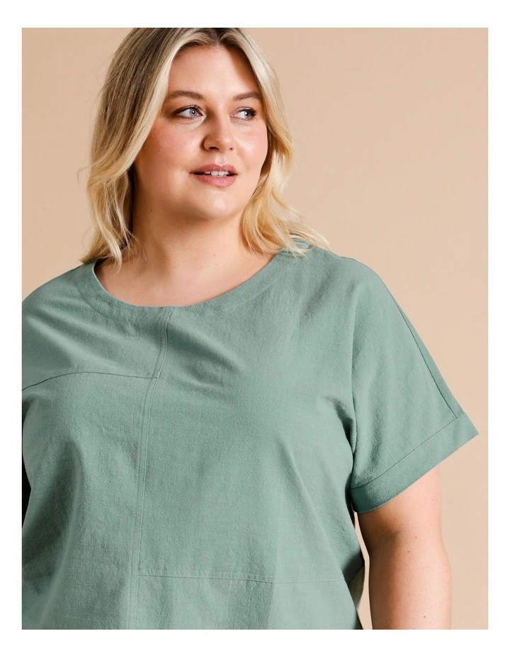 Organic Cotton Short Magyar Sleeve Woven Front Tee With Knit Back in Ochre