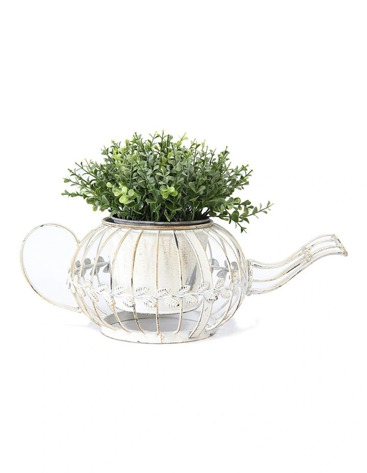 Willow & Silk Antique White Teapot Planter