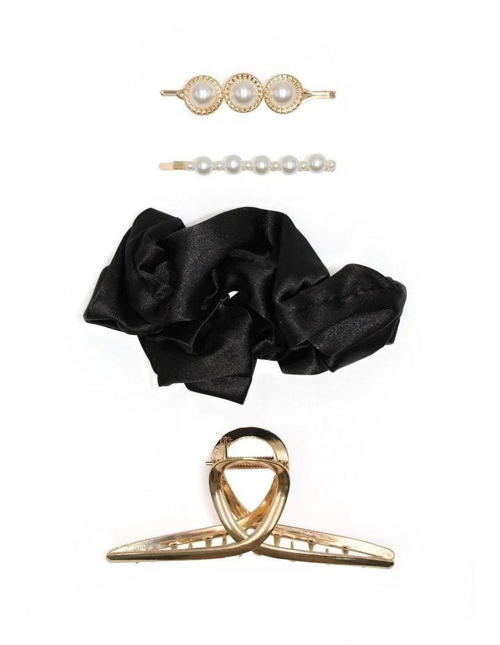Elaine Hair Clip Set in Black/Gold