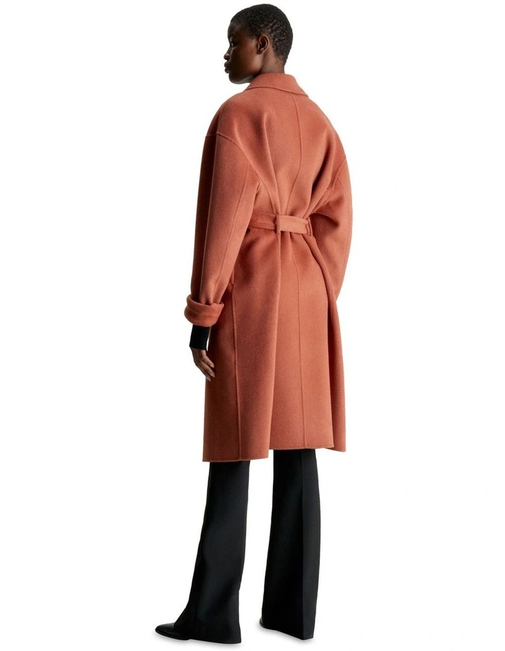 Df Wool Belted Wrap Coat in Orange
