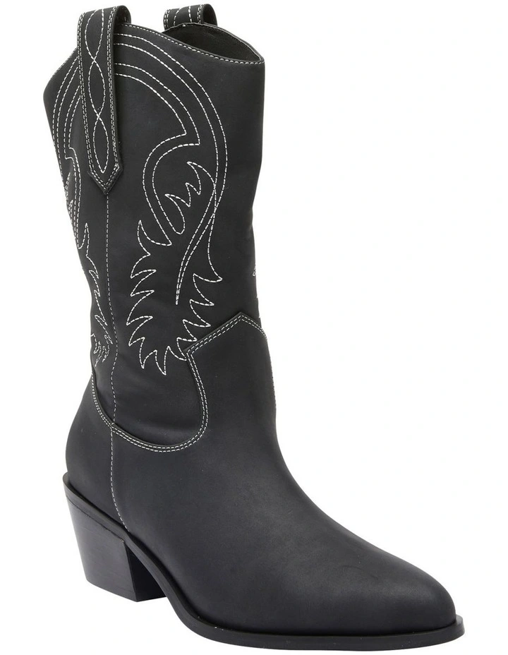 Saloon Western Boots in Black Micro