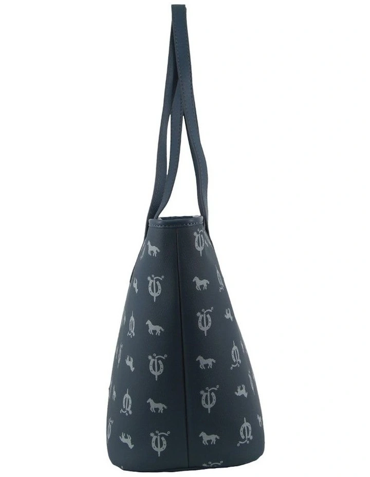 Canvas Print Leather Trim Tote Bag in Sky Blue