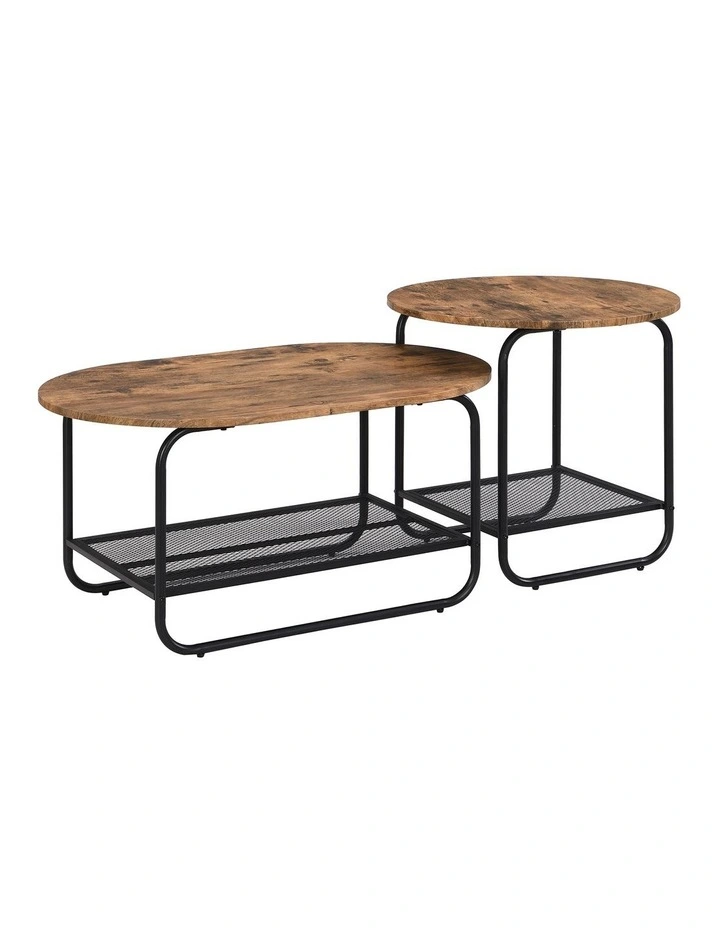 2-Tier Coffee Table Set of 2 in Rustic Dark Brown