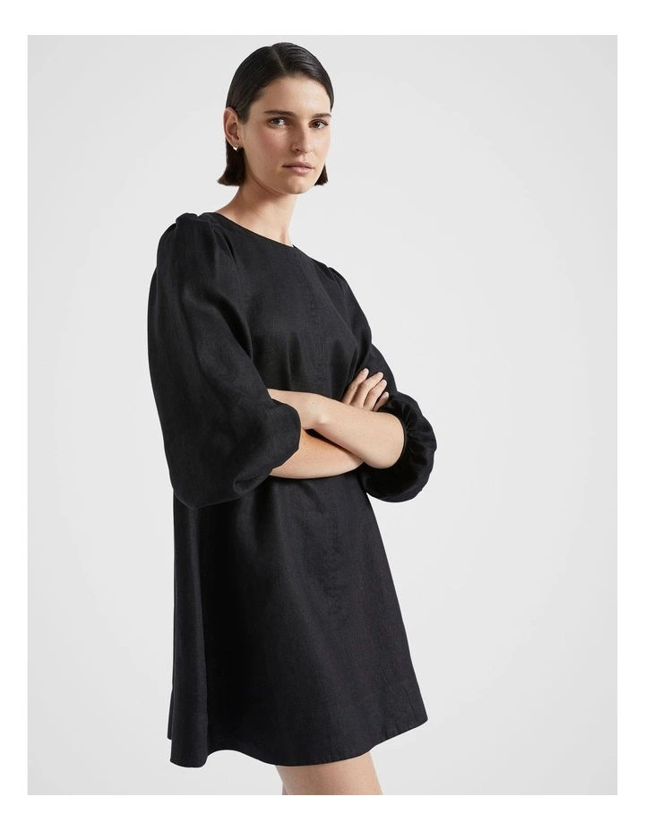 Core Linen Mini Dress in Black