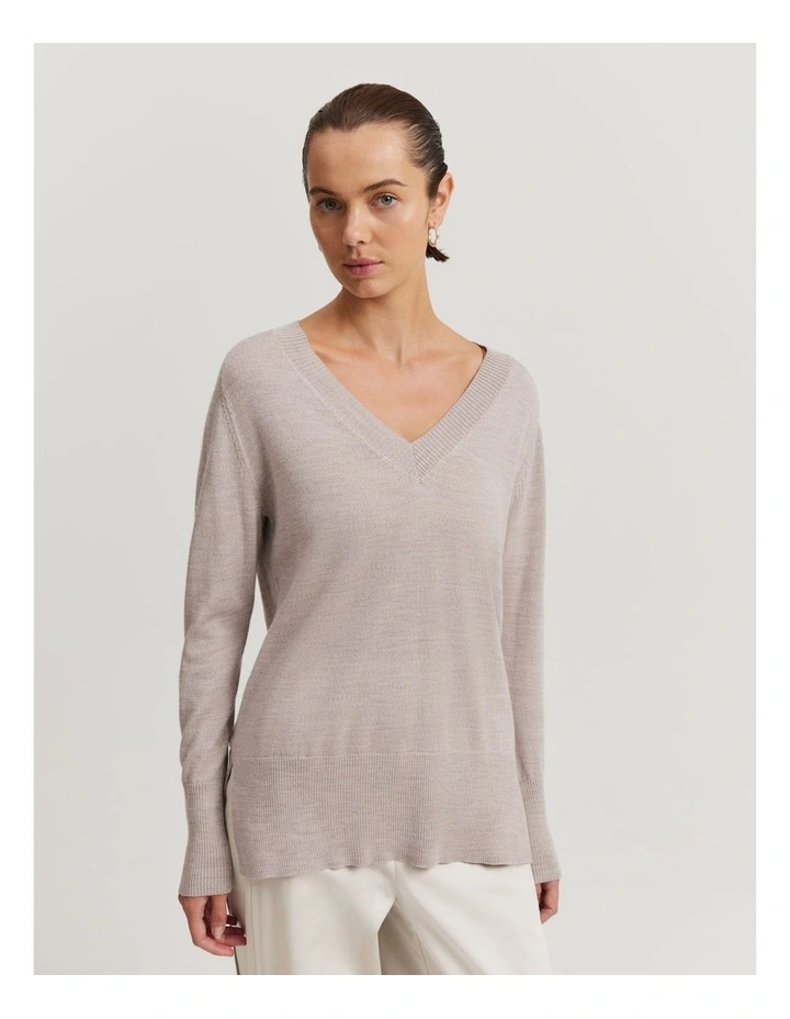 Verified Australian Merino Wool V-neck Knit in Nougat Marle