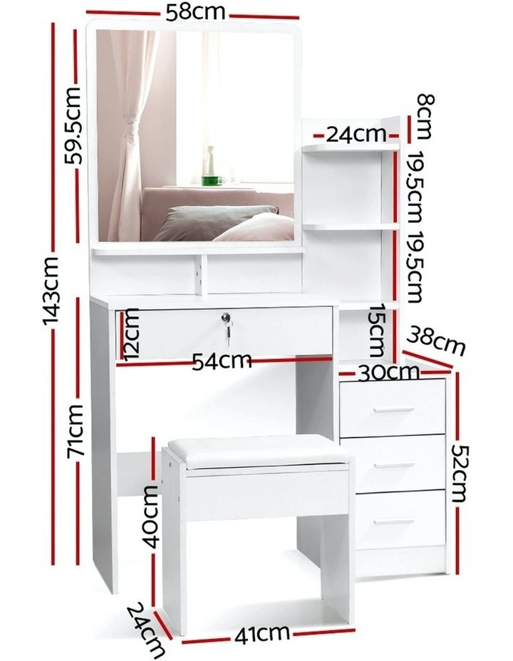 Dressing Table Mirror Stool Jewellery Cabinet Makeup Organizer Drawer