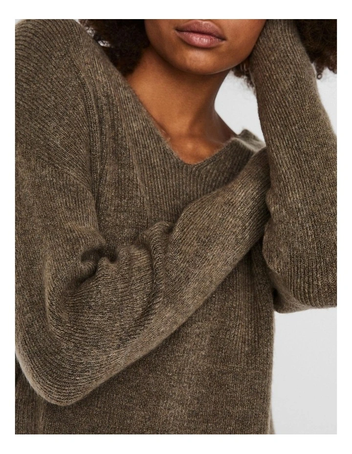 Crewlefile V-neck Knit Jumper in Bungee Cord Melange