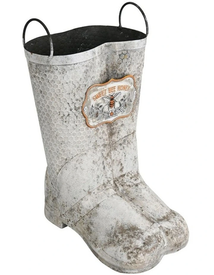 Sweet Bee Honey Gumboots Planter in Distressed White
