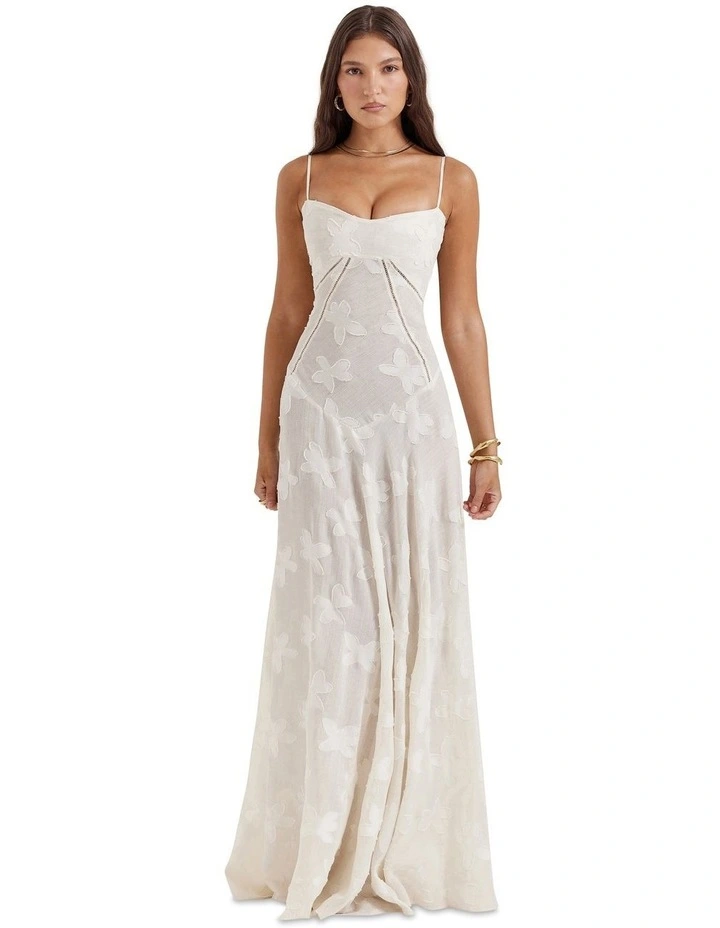 Seren Floral Lace Back Maxi Dress in Vintage Cream