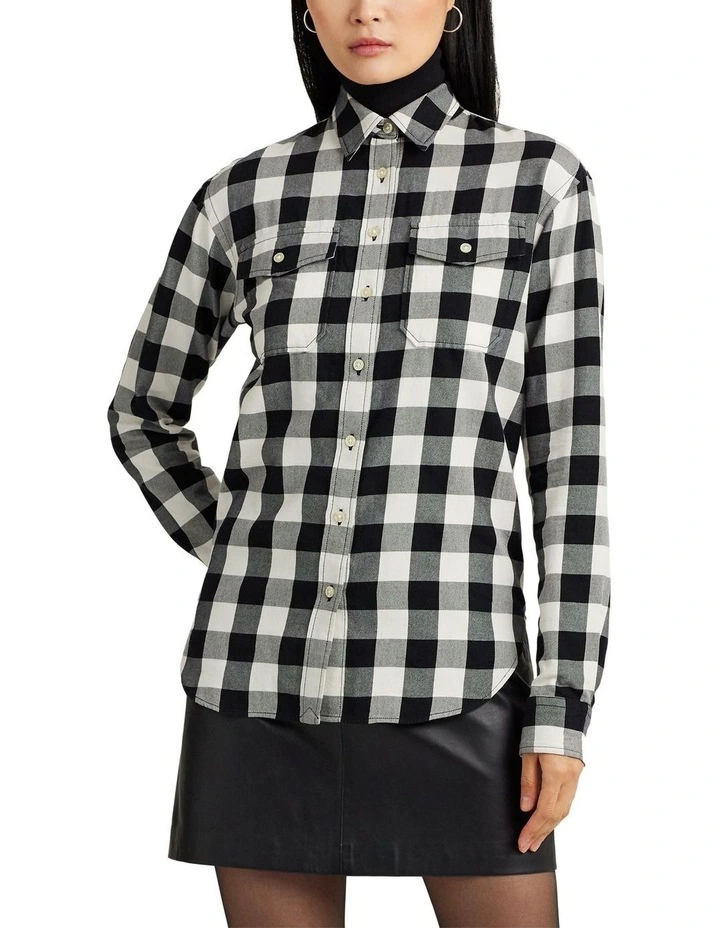Buffalo Check Cotton Twill Shirt in Natural